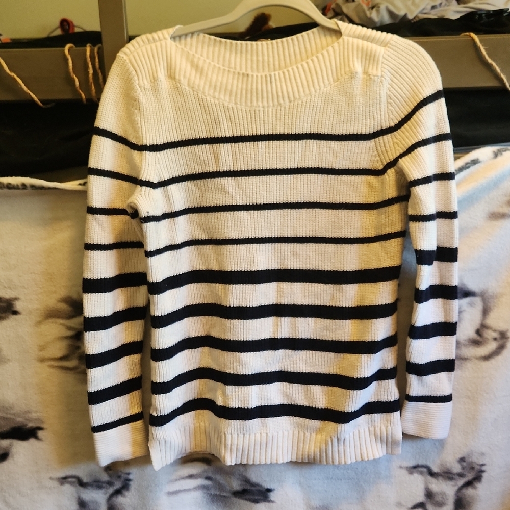 Talbots Black and White Striped Sweater